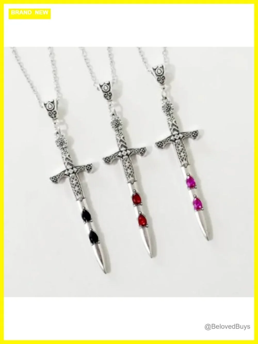 Gothic Sword Cross Pendant Necklace Zinc Alloy Crystal Y2K Grunge Jewelry